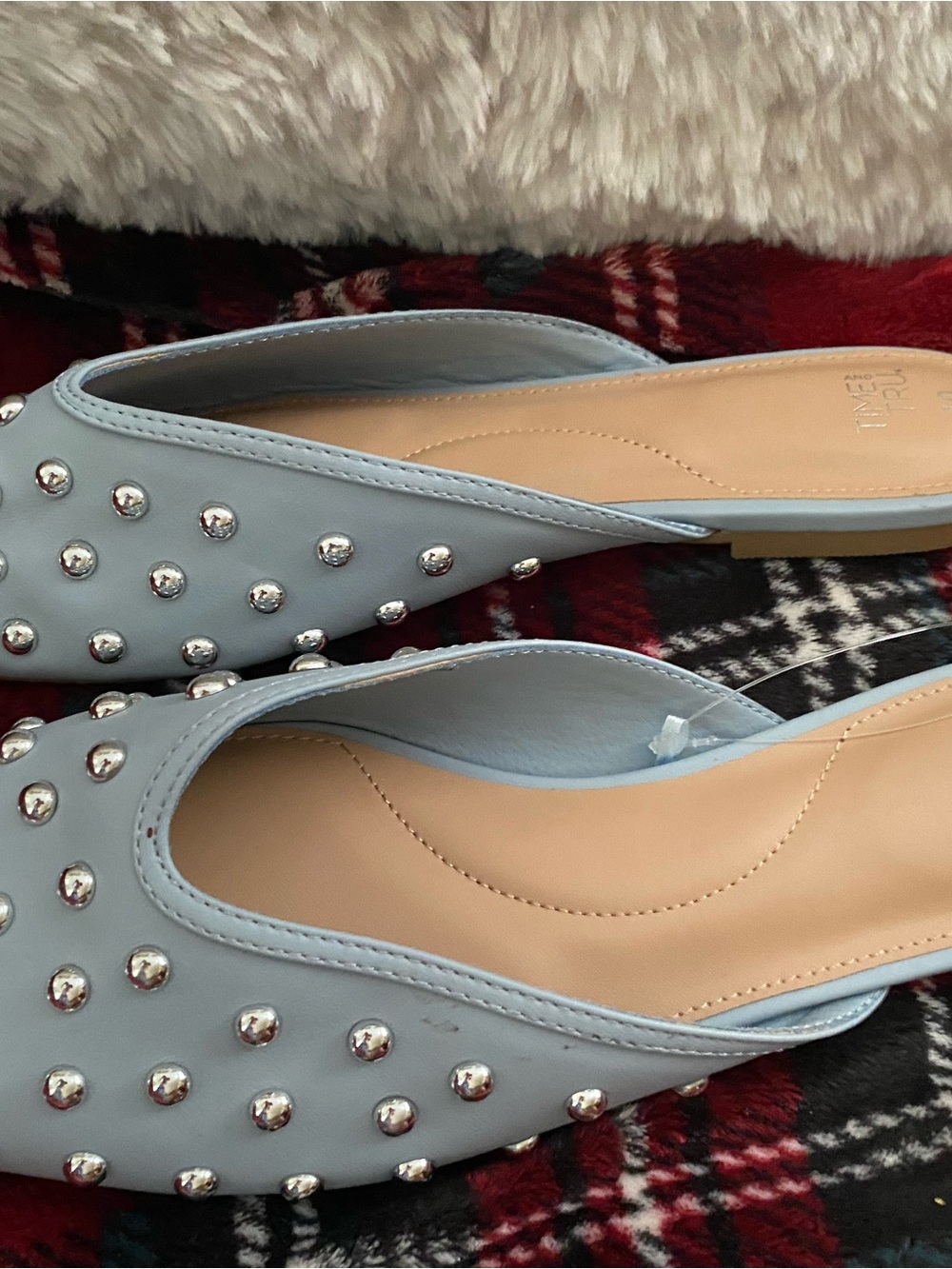 Studded Light Blue Women's Slip-On Flats